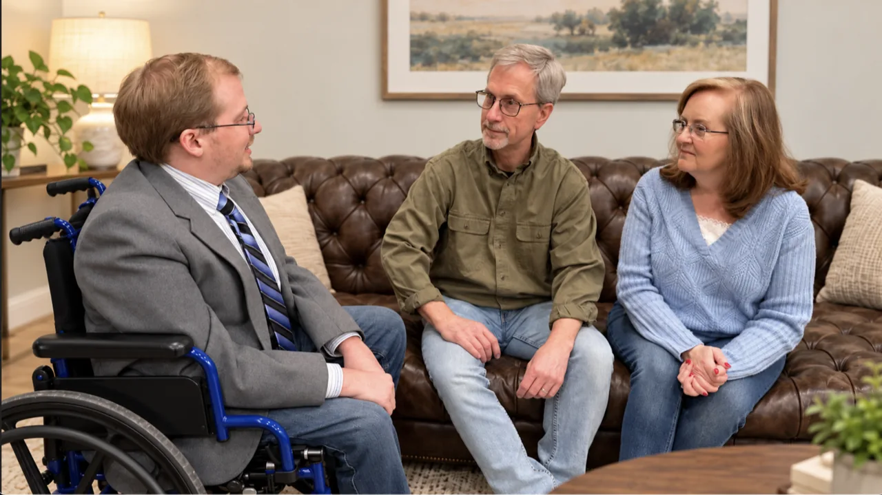 Neil Fox speaking with clients during a working session